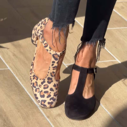 Coarse-Heeled Leopard-Print Mary Jane
