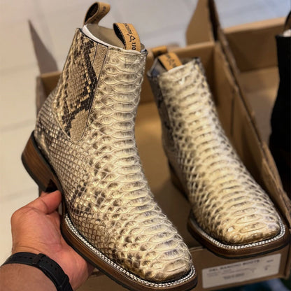 Men's Python Square-Toe Ankle Boots