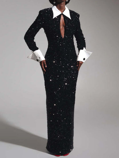 Keyhole Detail Sequined Party Dress