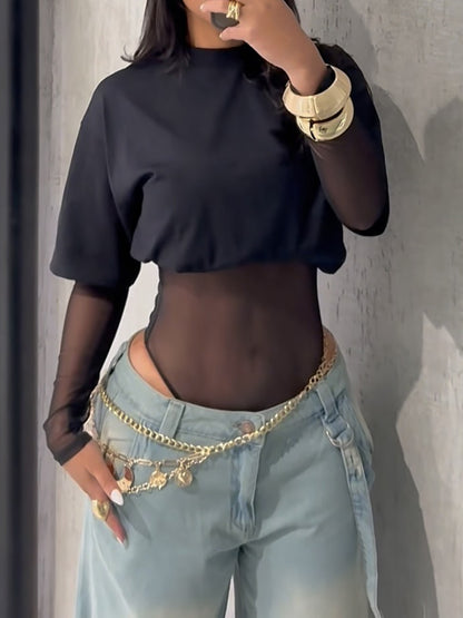 See-through Patchwork Romper T-shirt