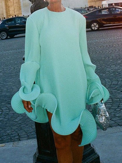 Fashion Long Sleeve Wrinkled Dress