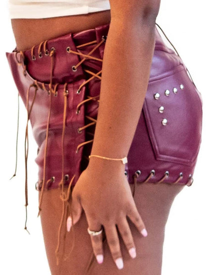 Sexy Eyelet Detail High Waist PU Short