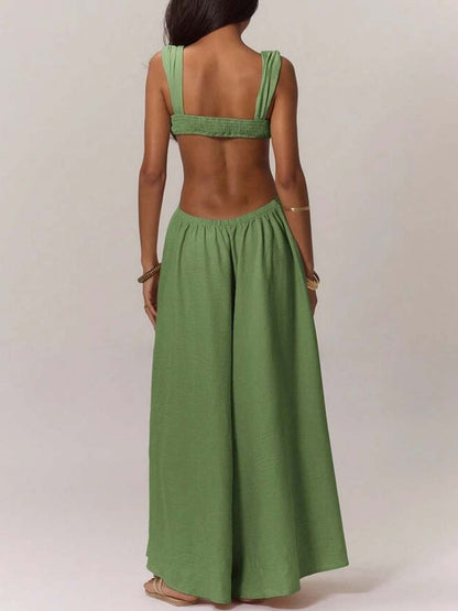 Ruched Bust Extreme Wide Leg Jumpsuit