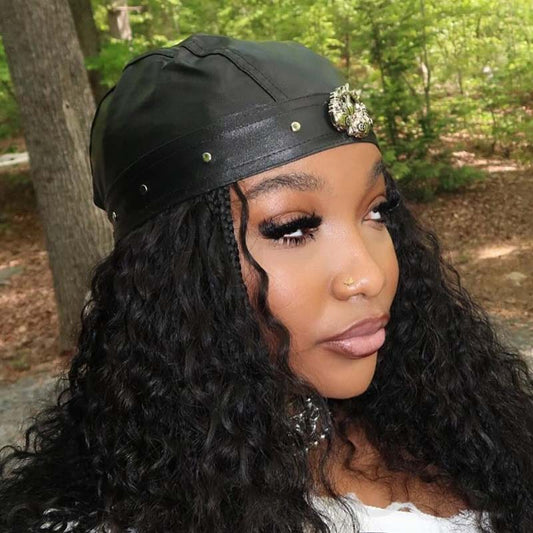 Skull Studded Leather Tie-up Cap
