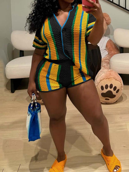 Knitted Hollow-out Two Pieces Set