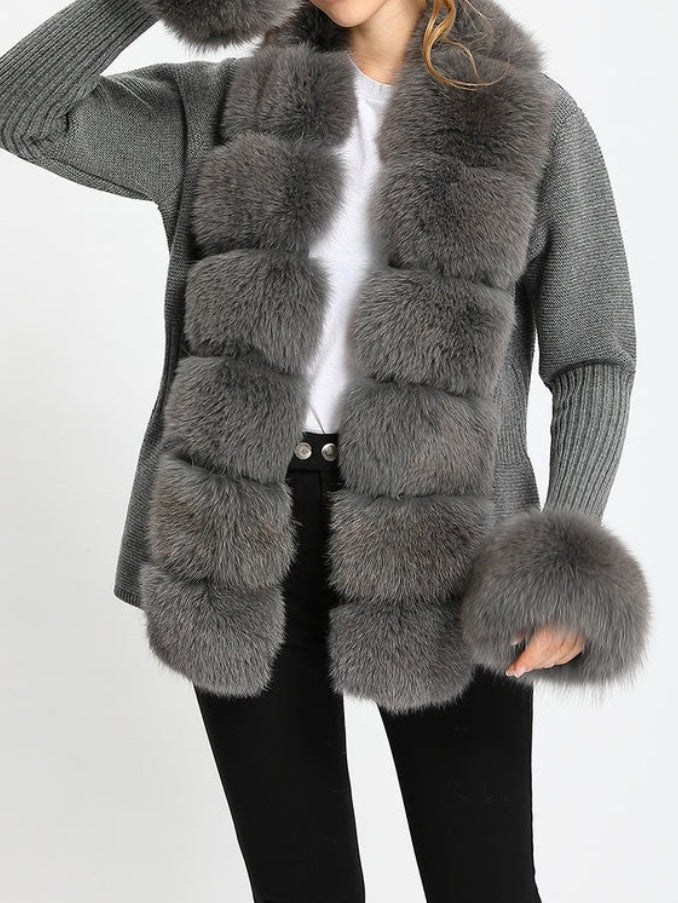 Faux Fox Fur Sweater Cardigan