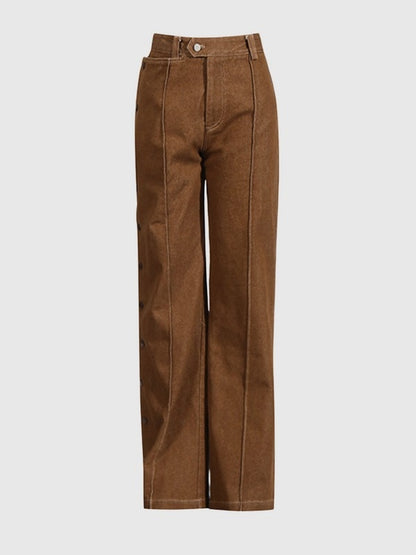 Side Button High Waist Pants