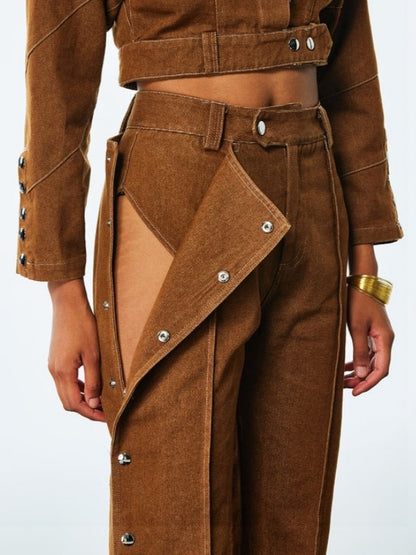 Side Button High Waist Pants