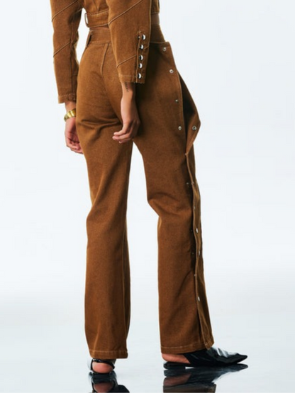 Side Button High Waist Pants