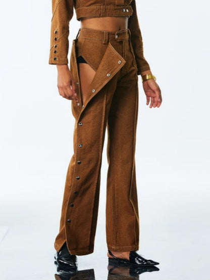 Side Button High Waist Pants