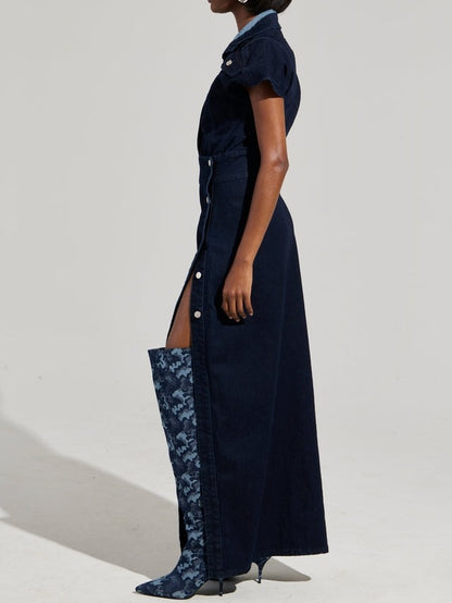 Stylish Navy Denim Maxi Dress