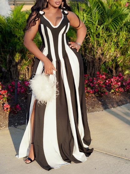 Black And White Striped Slip Dress