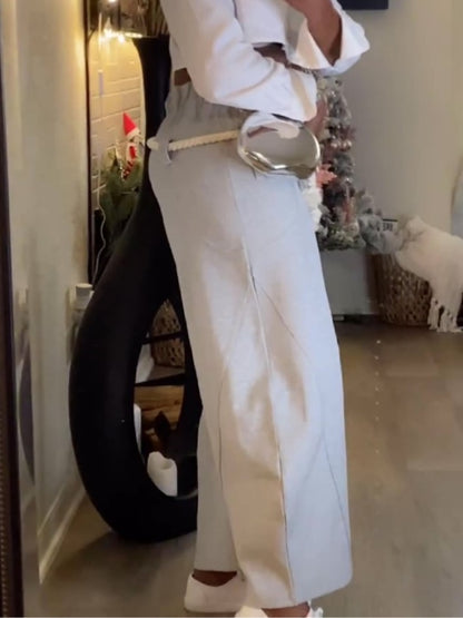 Grey Wide-Leg Pants With Rope Belt