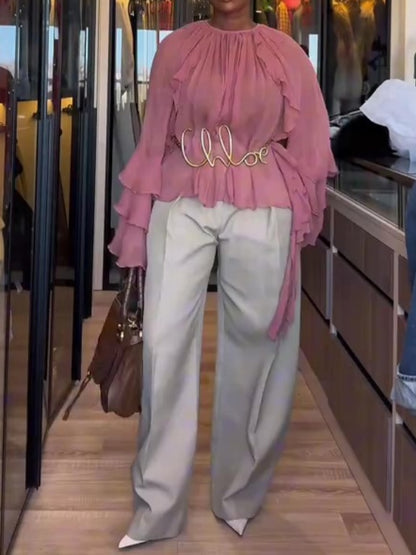 Pink Ruffled Chiffon Blouse