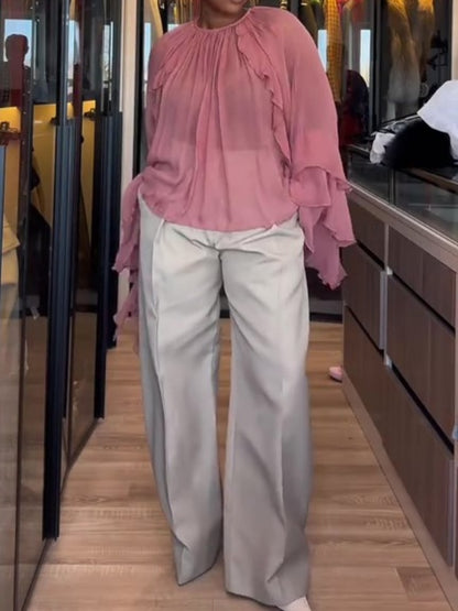 Pink Ruffled Chiffon Blouse