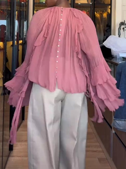 Pink Ruffled Chiffon Blouse