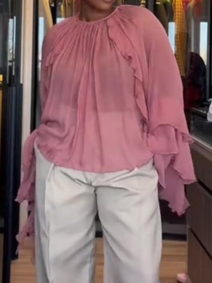 Pink Ruffled Chiffon Blouse
