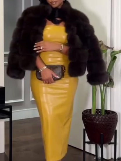 Women's Winter Stand Collar Faux Fur Coat