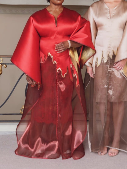 V-Neck Elegant Wide Sleeve Maxi Dress