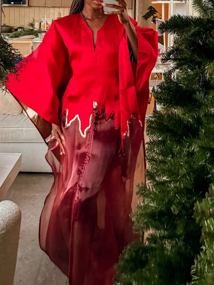 V-Neck Elegant Wide Sleeve Maxi Dress