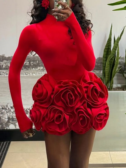 Red Rose Bud Mini Dress