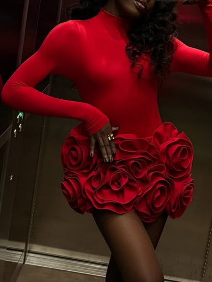Red Rose Bud Mini Dress