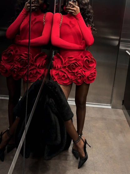 Red Rose Bud Mini Dress