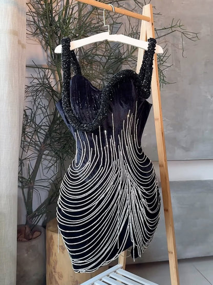 Fashion Net Yarn Hot Diamond Suspender Mini Dress