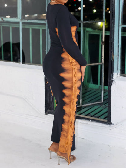 Fringed Tie-dye Print Maxi Dress