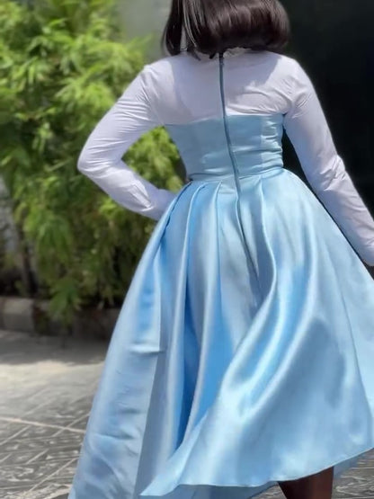 Chic Patchwork Shirt Blue Gown Dress