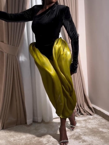 Elegant Velvet Patchwork Maxi Dress