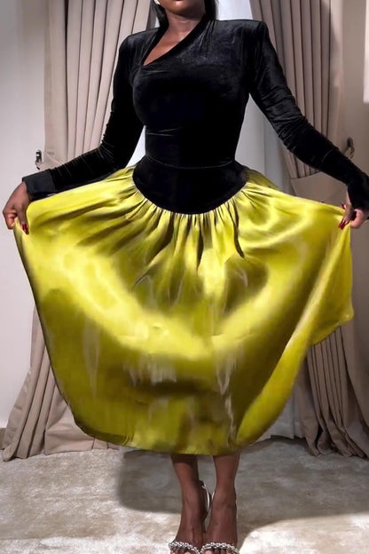 Elegant Velvet Patchwork Maxi Dress