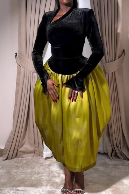 Elegant Velvet Patchwork Maxi Dress