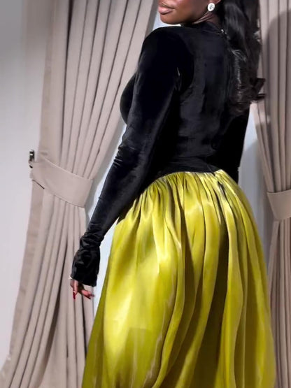 Elegant Velvet Patchwork Maxi Dress