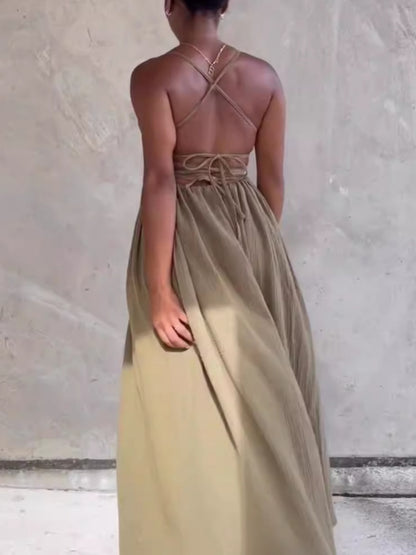 Strapless Lace-up Backless Strap Split Dress