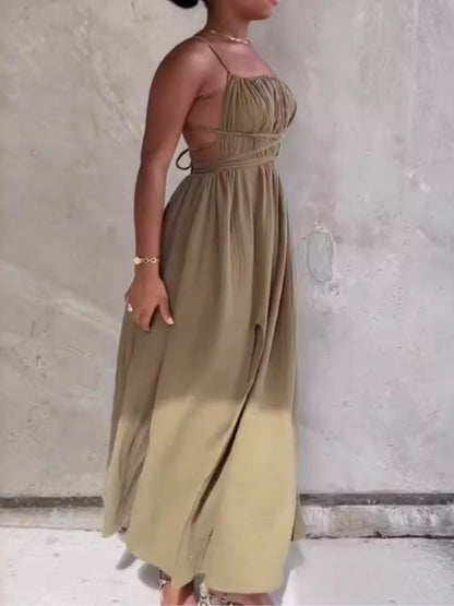 Strapless Lace-up Backless Strap Split Dress