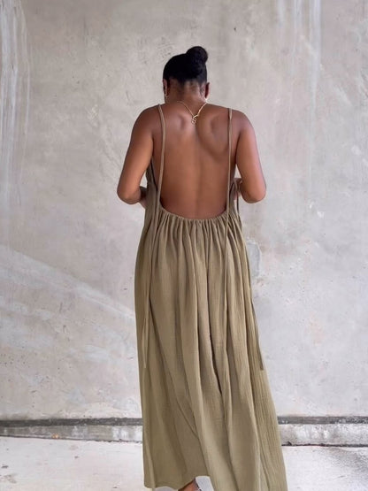 Strapless Lace-up Backless Strap Split Dress