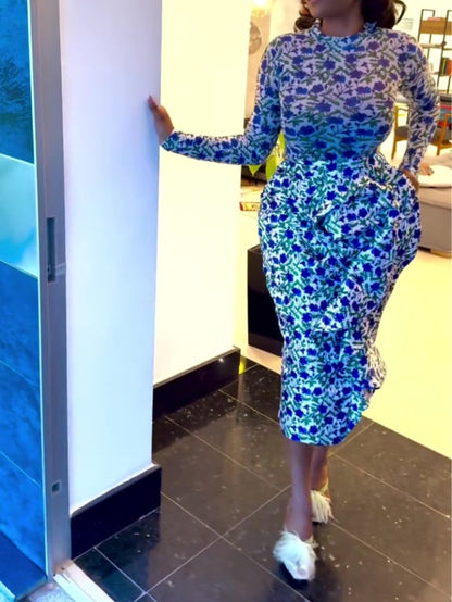 Elegant Slim Floral Midi Dress