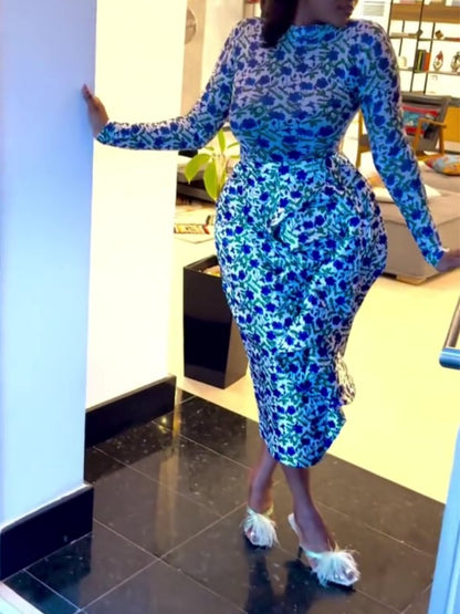 Elegant Slim Floral Midi Dress