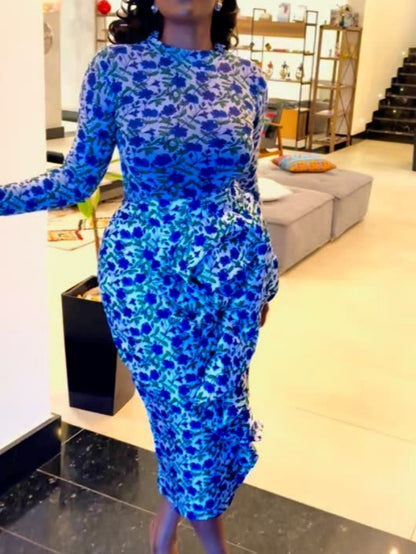 Elegant Slim Floral Midi Dress