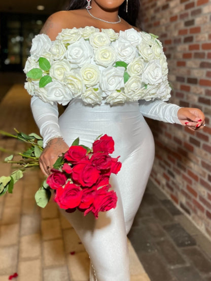 Off-shoulder White Rose Jumpsuit