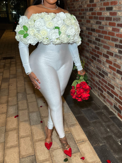 Off-shoulder White Rose Jumpsuit