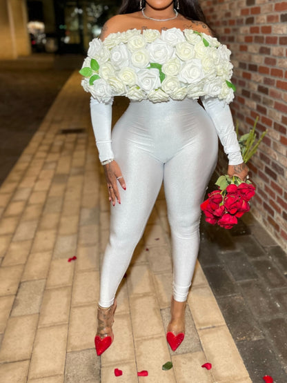 Off-shoulder White Rose Jumpsuit