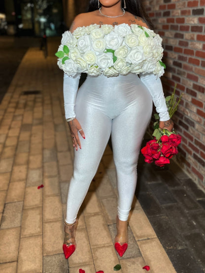 Off-shoulder White Rose Jumpsuit