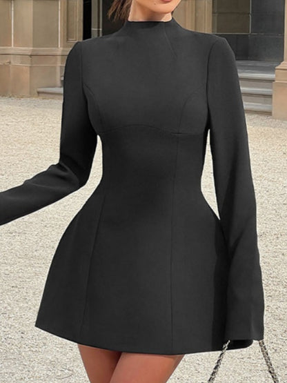 Women's Mock Neck Long Sleeve A Line Party Dress