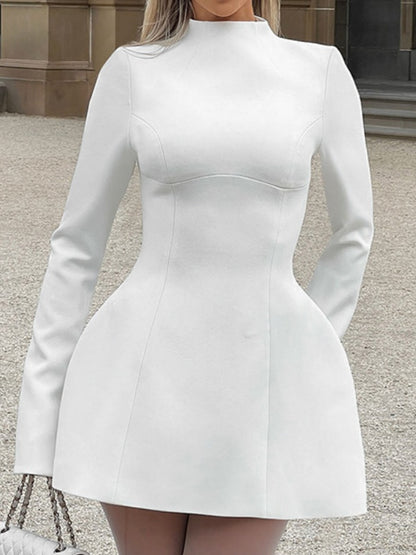 Women's Mock Neck Long Sleeve A Line Party Dress