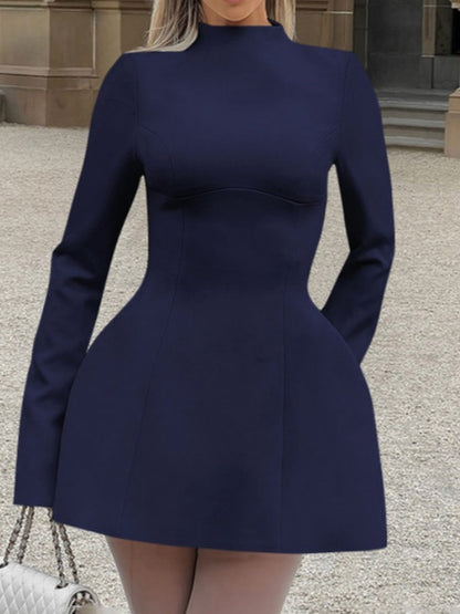 Women's Mock Neck Long Sleeve A Line Party Dress