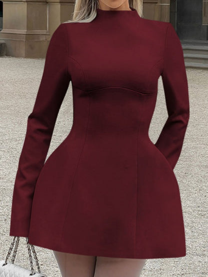 Women's Mock Neck Long Sleeve A Line Party Dress