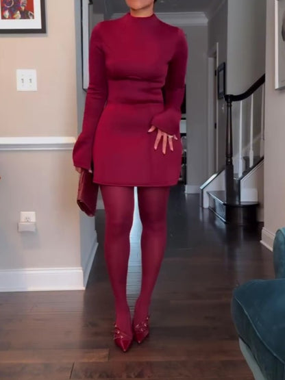 Women's Mock Neck Long Sleeve A Line Party Dress