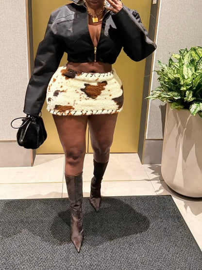 Zipper Jacket Hip-Pack Skirt Suit